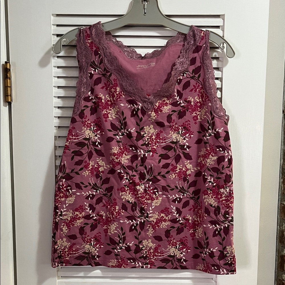 St. John's Bay Mauve Floral Lace-Trim Camisole